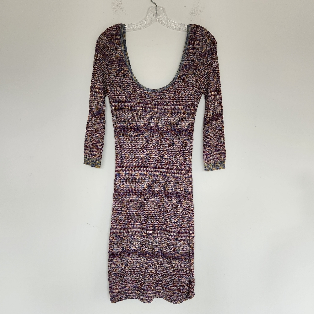 Free People Sunrise Knit Sweater Stretch Mini Dress Purple Raven Combo Bodycon S - Picture 6 of 16